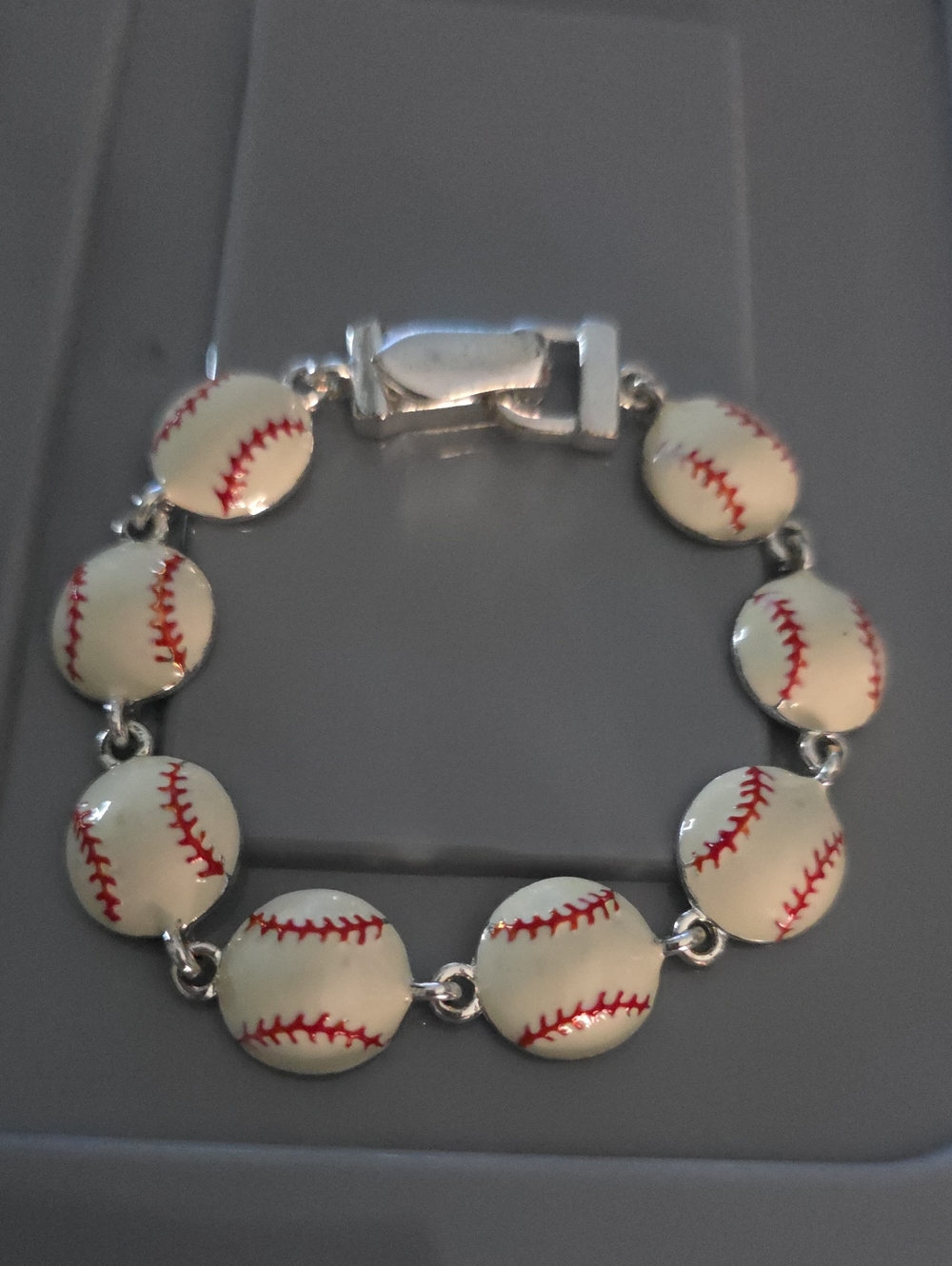 Source Unknown White and Red Baseball Charm Bracelet - Women's Sports Jewelry